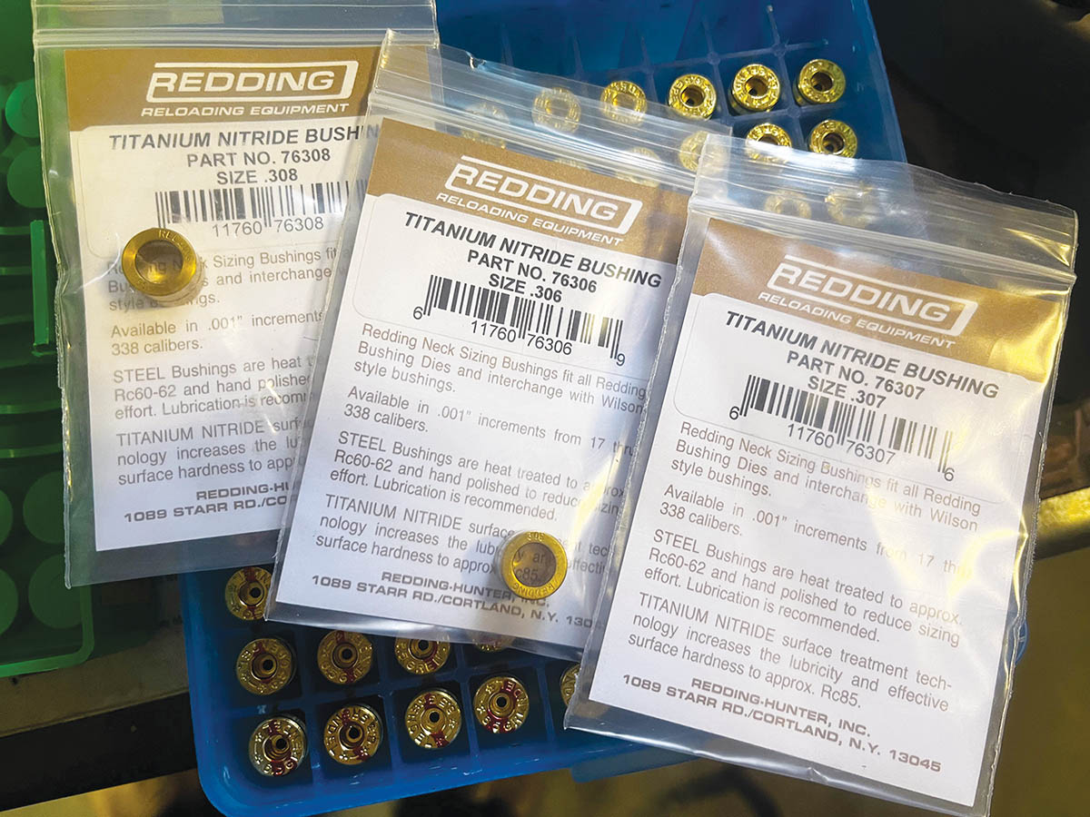 Robin Sharpless of Redding Reloading sent Patrick .306, .307 and .308 bushings for a  Type S Bushing die. After trying each, Patrick found the .307 bushing produced just-right neck tensioning.